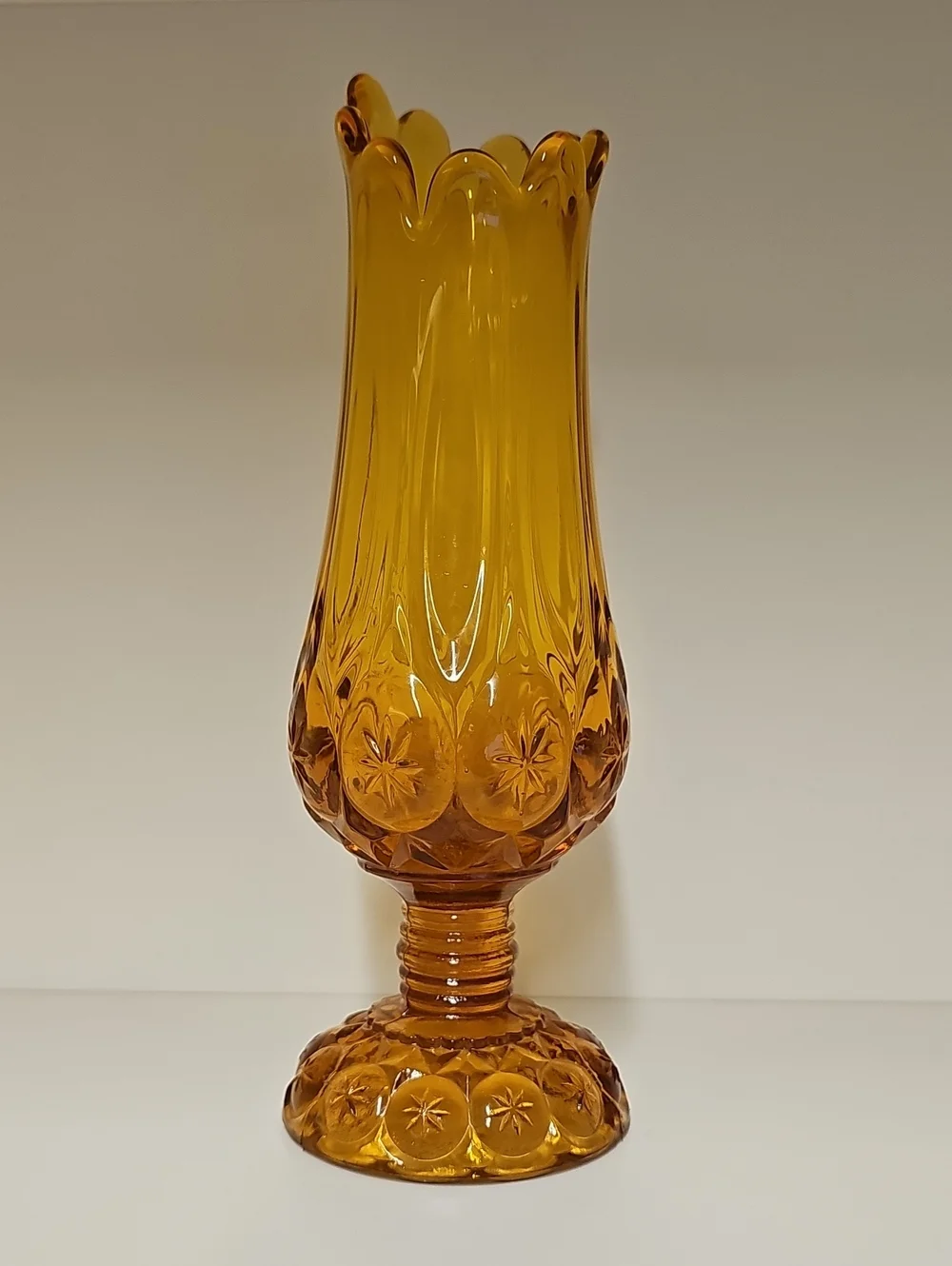 Vintage MCM Kanawha Swung Amber Glass Pedestal Vase